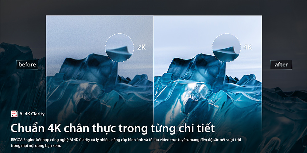 Công nghệ AI 4K Clarity Tivi QLED Toshiba AI 4K 55 Inch 55Z570RP