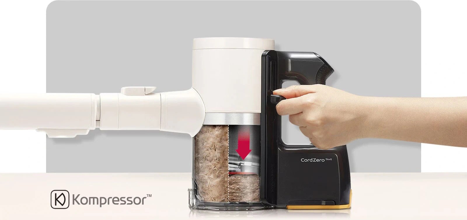 Lực hút mạnh mẽ – Công nghệ Kompressor Tháp hút bụi LG CordZero All-in-One A9T-LITE - Lực hút mạnh với công nghệ Kompressor