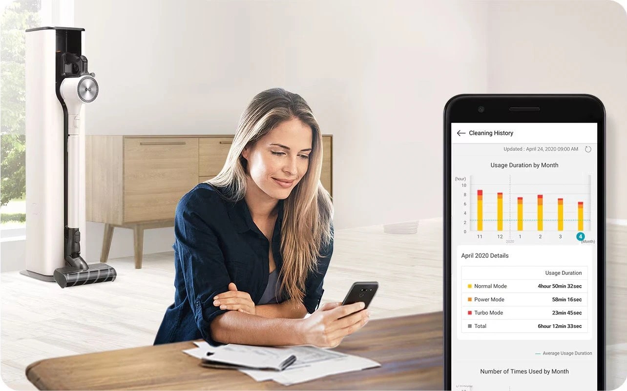 Kết nối thông minh – Quản lý dễ dàng Tháp hút bụi LG CordZero All-in-One A9T-LITE - Kết nối Wi-Fi, điều khiển qua LG ThinQ