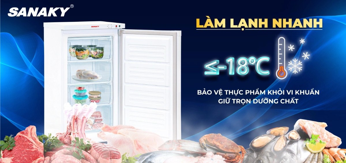 Tủ đông đứng Sanaky 118 lít VH-160VD - Nhiệt độ ≤-18°C