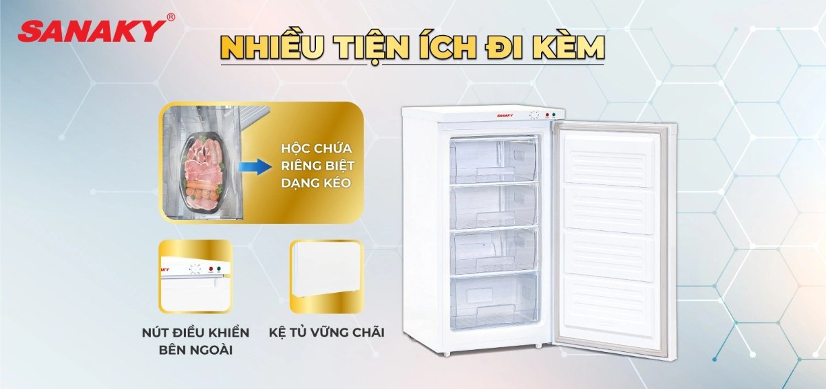 Tủ đông đứng Sanaky 118 lít VH-160VD - Nhiều tiện ích đi kèm