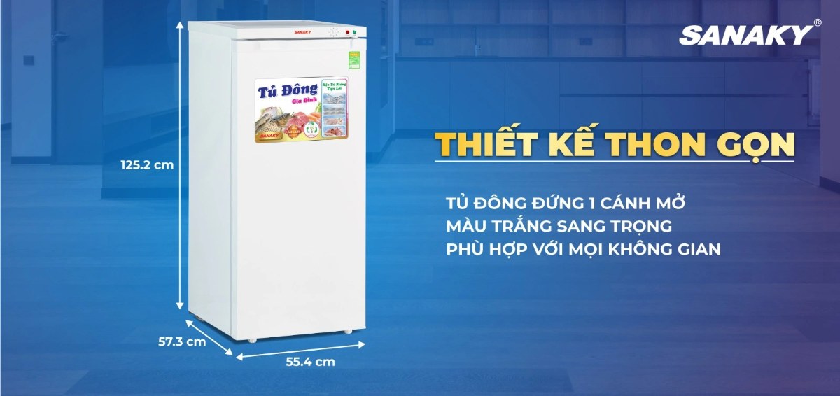 Tủ đông đứng Sanaky 150 lít VH-180VD - Kiểu dáng thon gọn tinh tế