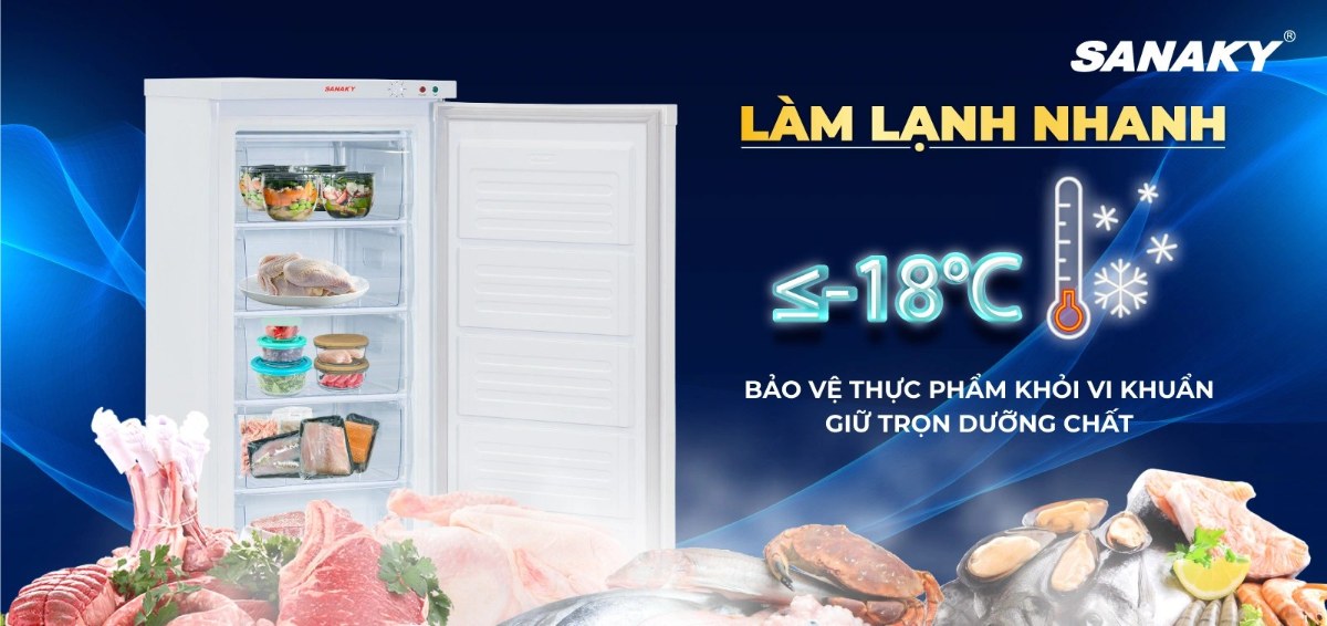 Tủ đông đứng Sanaky 150 lít VH-180VD - Nhiệt độ ≤-18°C