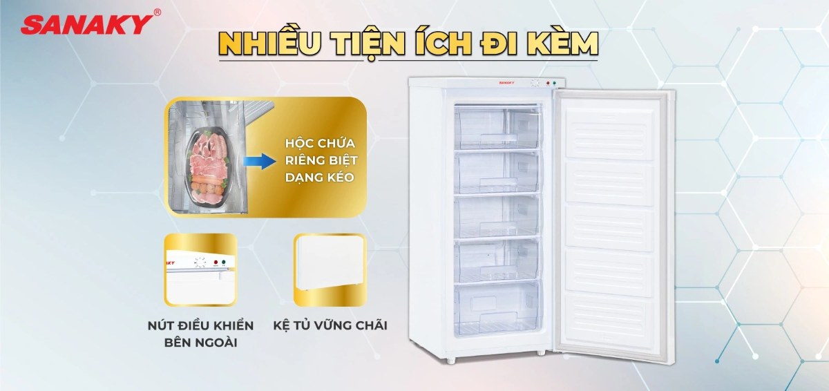 Tủ đông đứng Sanaky 150 lít VH-180VD - Nhiều tiện ích đi kèm