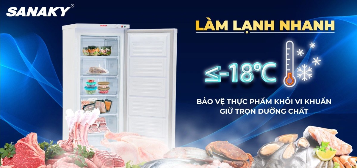 Tủ đông đứng Sanaky 213 lít VH-230VD - Nhiệt độ ≤-18°C