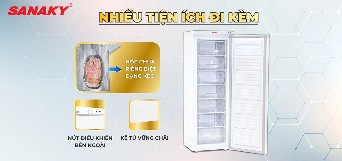 Tủ đông đứng Sanaky 213 lít VH-230VD - Nhiều tiện ích đi kèm