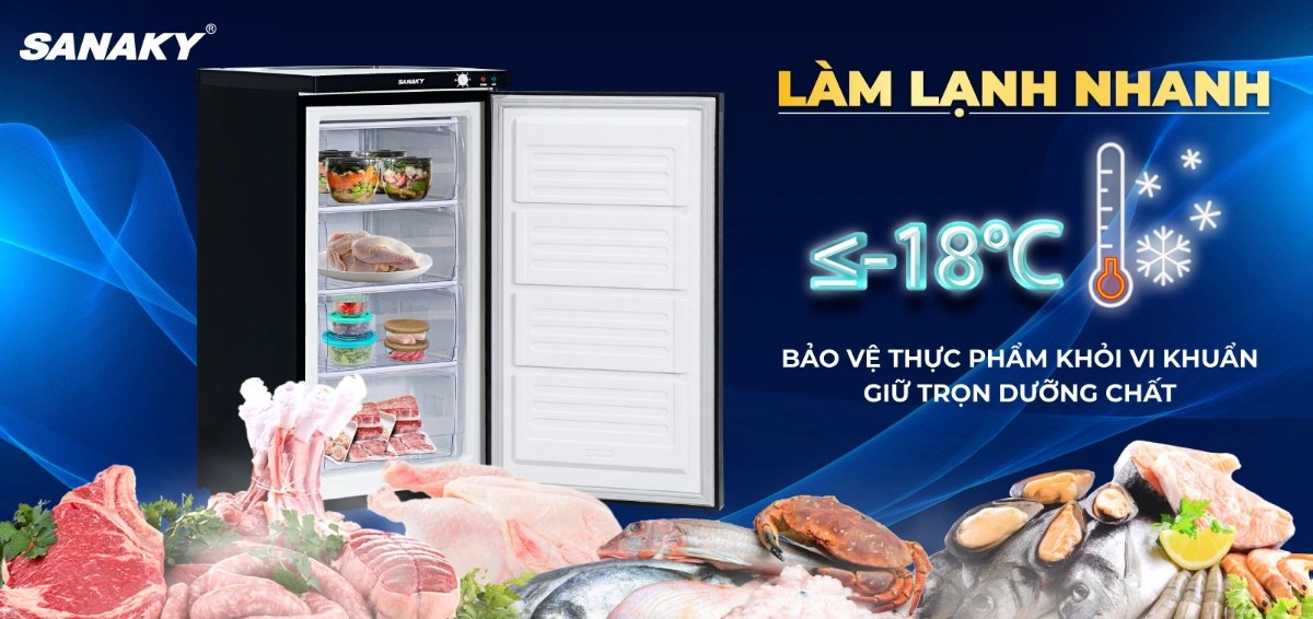 Tủ đông đứng Sanaky Inverter 118 lít VH-160VD3 - Nhiệt độ ≤-18°C