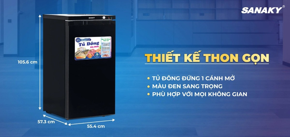 Tủ đông đứng Sanaky Inverter 118 lít VH-160VD3 - Thiết kế kiểu dáng thon gọn tinh tế