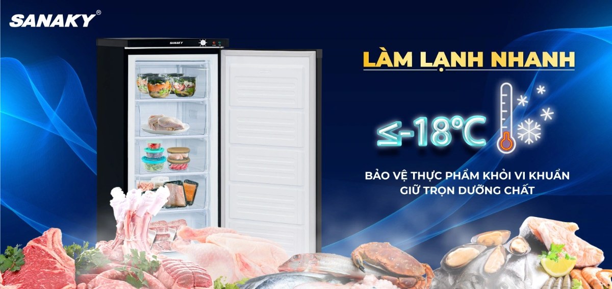 Tủ đông đứng Sanaky Inverter 150 lít VH-180VD3 - Nhiệt độ ≤-18°C