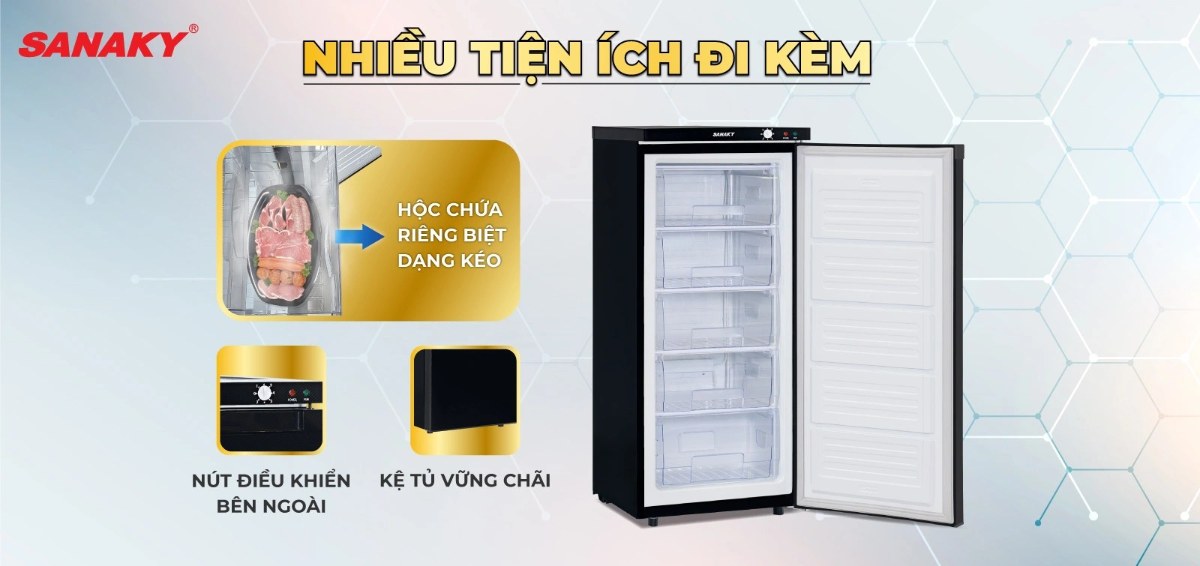 Tủ đông đứng Sanaky Inverter 150 lít VH-180VD3 - Nhiều tiện ích đi kèm