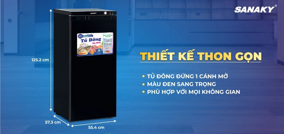 Tủ đông đứng Sanaky Inverter 150 lít VH-180VD3 - Thiết kế kiểu dáng thon gọn tinh tế