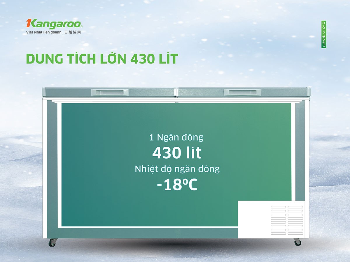 Tủ đông Kangaroo 430 lít KG430G1N - Dung tích lớn 430L – 1 ngăn đông duy nhất