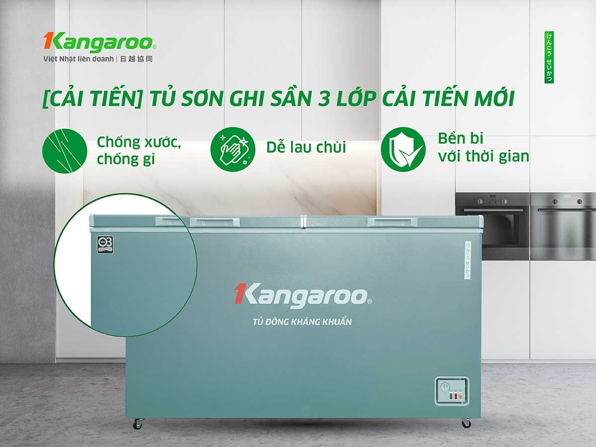 Tủ đông Kangaroo 430 lít KG430G1N - Lớp sơn cao cấp 3 lớp màu ghi sần hoàn toàn mới