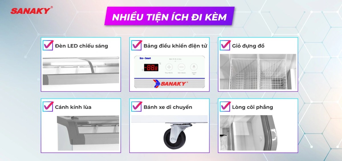 Tủ đông kính lùa Sanaky 750 lít VH-1008KA - Thiết kế tiện lợi 1 ngăn đông 2 cánh lùa