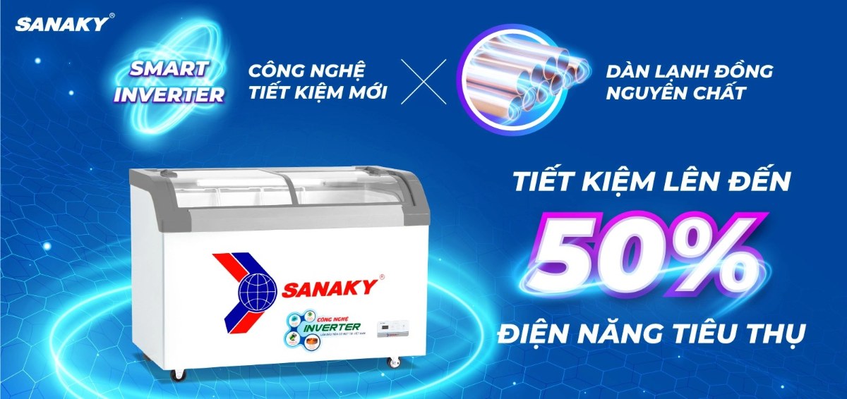 Tủ đông kính lùa Sanaky Inverter 280 lít VH-3899K3B - Dàn lạnh đồng kết hợp Công nghệ làm lạnh 360 độ