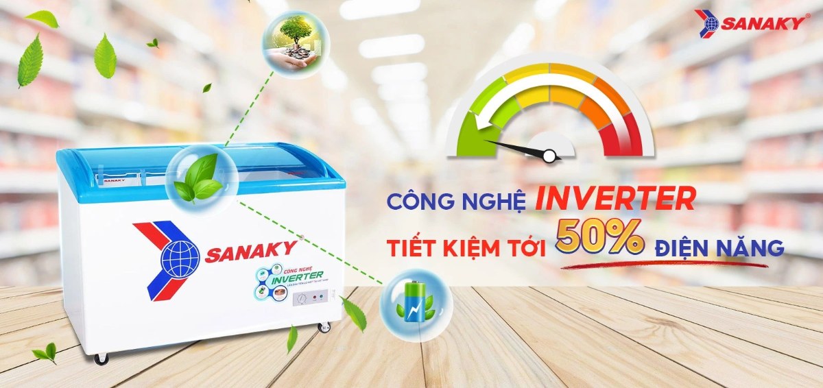 Tủ đông kính lùa Sanaky Inverter 324 lít VH-4899K3 - Công nghệ Inverter tiết kiệm tới 50% điện điện năng