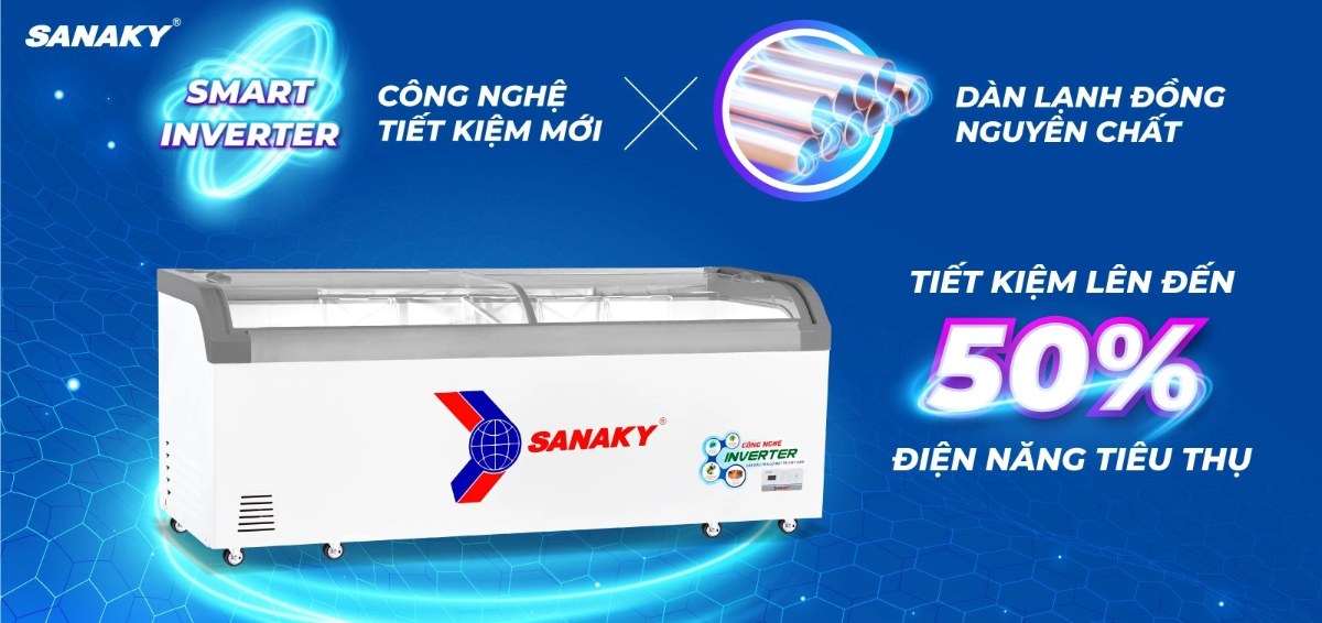 Tủ đông kính lùa Sanaky Inverter 750 lít VH-1099K3A - Dàn lạnh đồng kết hợp Công nghệ làm lạnh 360 độ