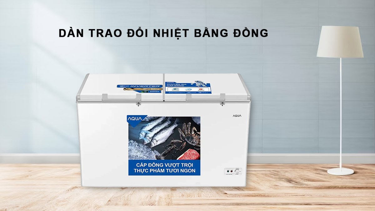 Tủ đông mát Aqua Inverter 365 lít AQF-C5702E - Dàn trao đổi nhiệt bằng đồng dẫn nhiệt nhanh chóng