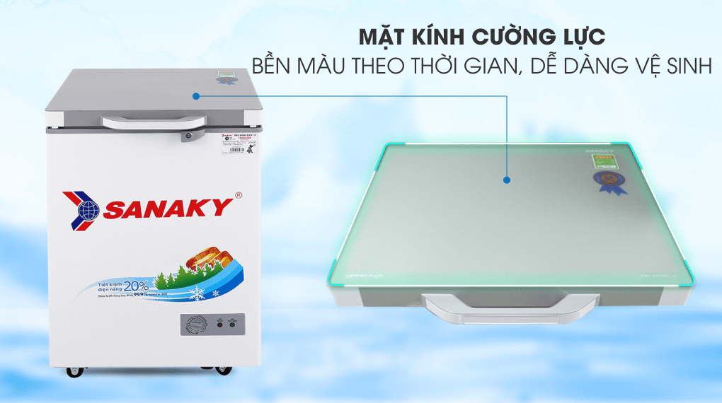 Tủ đông Sanaky 100 lít VH-1599HYK - Mặt kính cường lực Tủ đông Sanaky 100 lít VH-1599HYK - Mặt kính cường lực