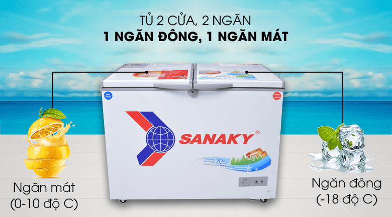 Tủ đông VH-2899W1 thiết kế 2 ngăn 2 cánh mở Vali