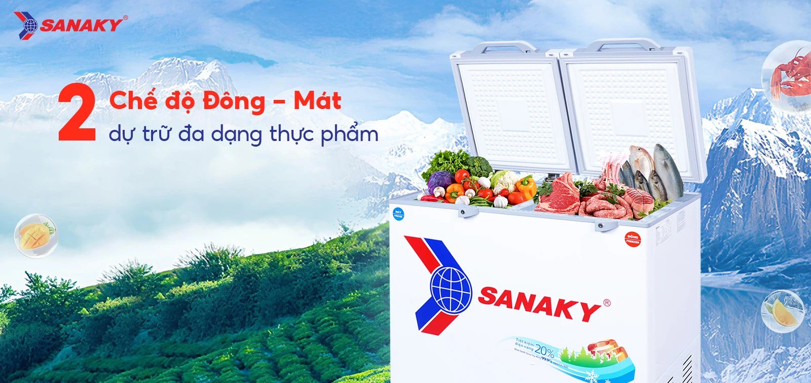 2 chế độ Đông – Mát dự trữ đa dạng thực phẩm 2 chế độ Đông – Mát dự trữ đa dạng thực phẩm