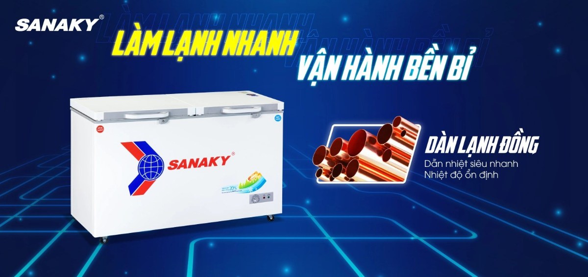 Tủ đông Sanaky 365 lít VH-5699W2K - Dàn lạnh bằng đồng kết hợp công nghệ làm lạnh 360 độ