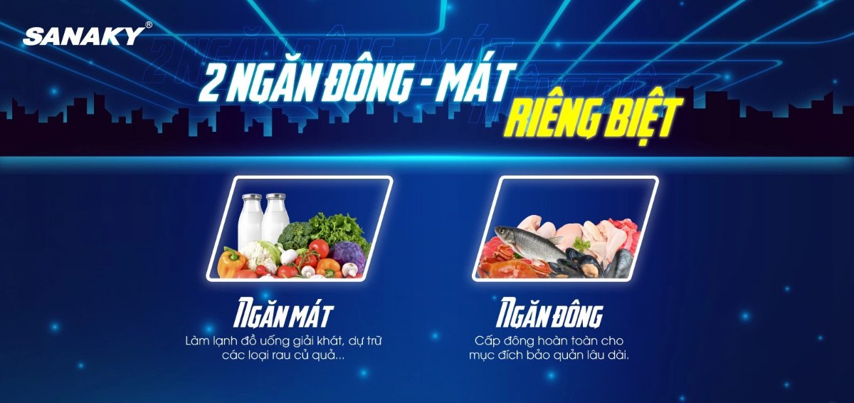 Tủ đông Sanaky 365 lít VH-5699W2K - Tủ đông Sanaky VH-5699W2K 1 ngăn đông/1 ngăn mát riêng biệt