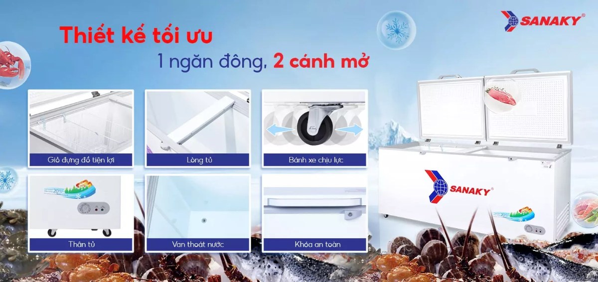 Tủ đông Sanaky 761 lít VH-8699HY - Thiết kế tối ưu 1 ngăn đông 2 cánh mở
