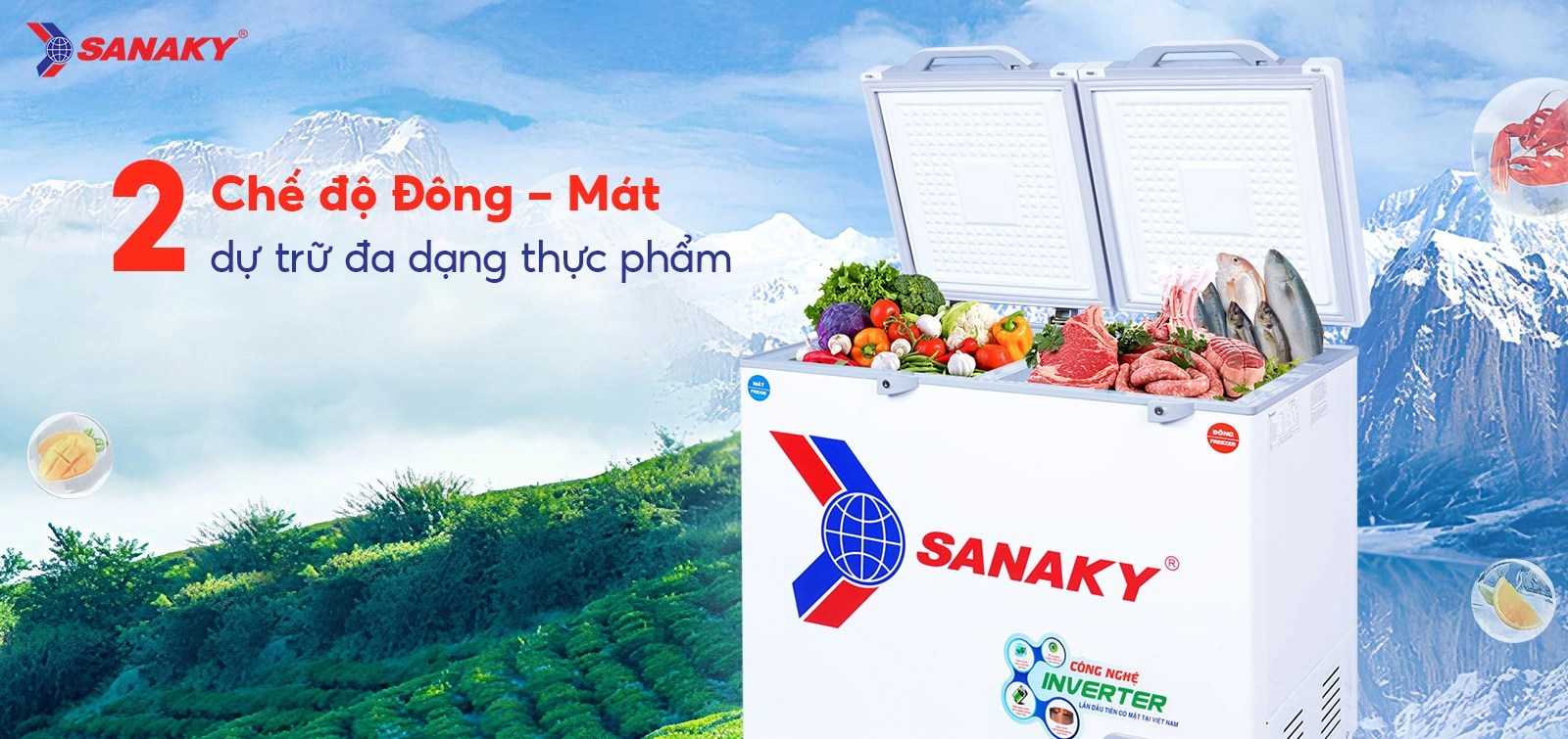 2 chế độ Đông - Mát dự trữ đa dạng thực phẩm 2 chế độ Đông - Mát dự trữ đa dạng thực phẩm