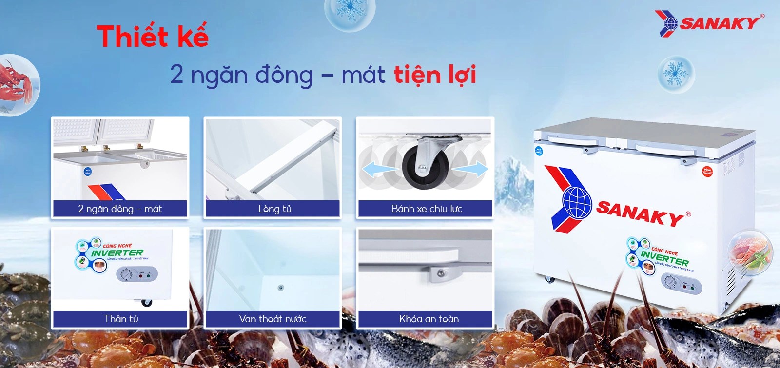 Thiết kế 2 ngăn đông - mát tiện lợi Thiết kế 2 ngăn đông - mát tiện lợi