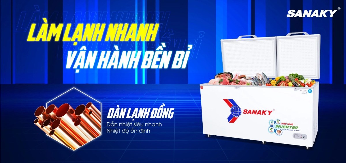 Tủ đông Sanaky Inverter 485 lít VH-6699W4K - Dàn lạnh bằng đồng kết hợp công nghệ làm lạnh 360 độ