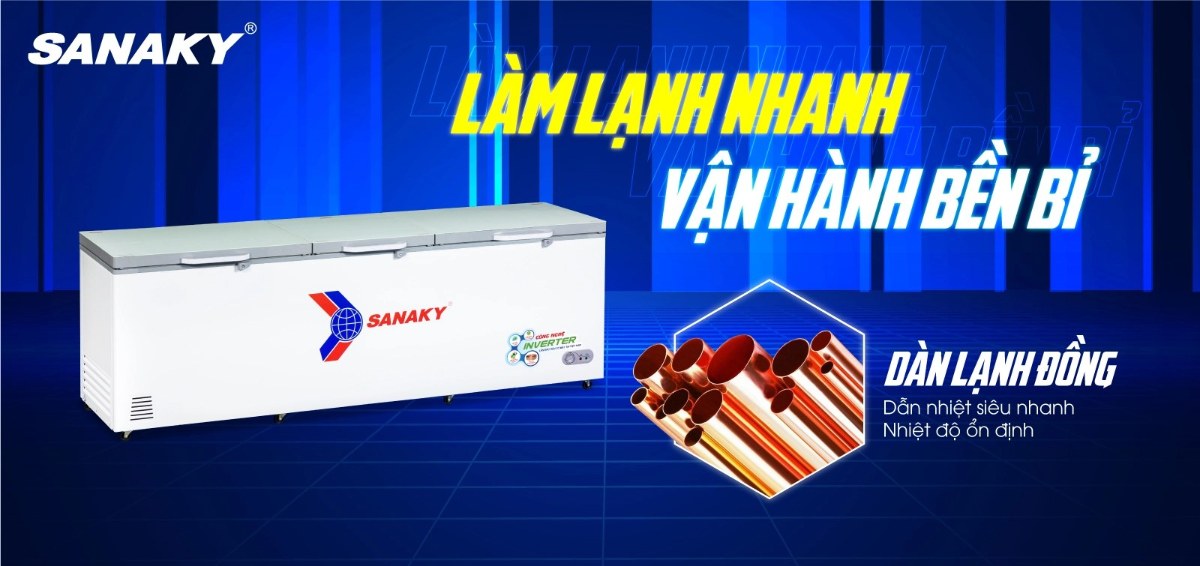 Tủ đông Sanaky Inverter 900 lít VH-1199HY4K - Dàn lạnh bằng đồng kết hợp công nghệ làm lạnh 360 độ