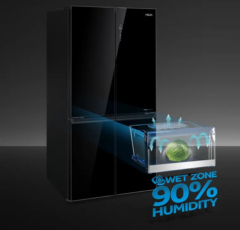 Tủ lạnh 4 cửa Aqua Inverter 660 lít AQR-M727XA(GB)U1 cân bằng độ ẩm