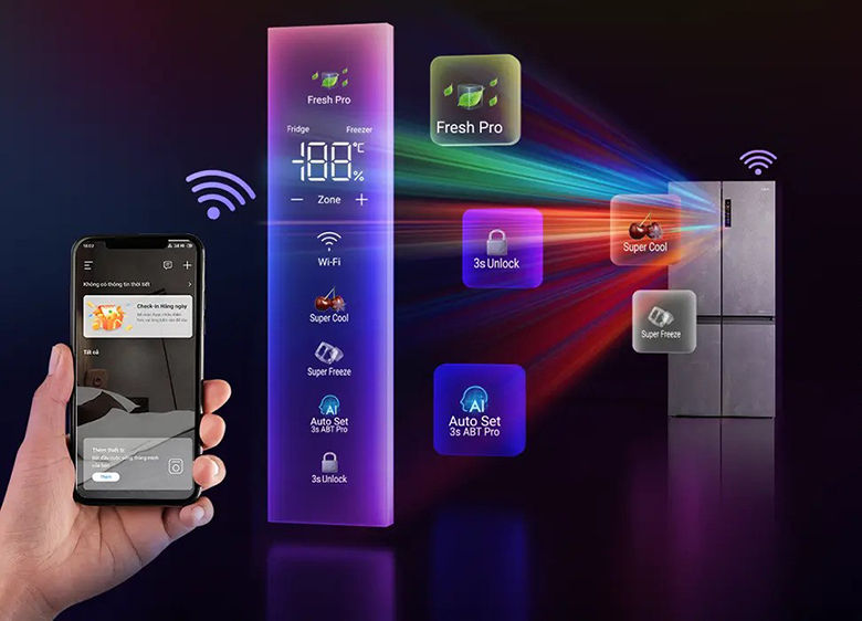 Tủ lạnh 4 cửa Aqua AQR-M727XA(GS)U1 kết nối wifi