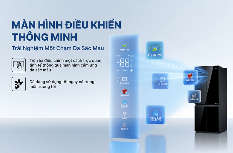 Tủ lạnh 4 cửa Aqua Inverter AQR-M600XA(GB) điều khiển color AI