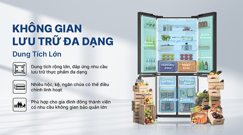Tủ lạnh 4 cửa Aqua AQR-M600XA(GB) dung tích 529 lít