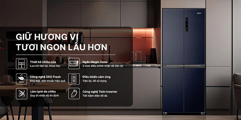 Tủ lạnh Aqua Inverter 410 lít Multi Door AQR-M466XA(CBC)
