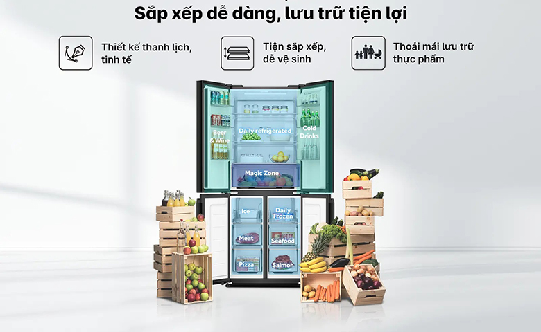 Tủ lạnh Aqua AQR-M466XA(CBC) thiết kế nội thất