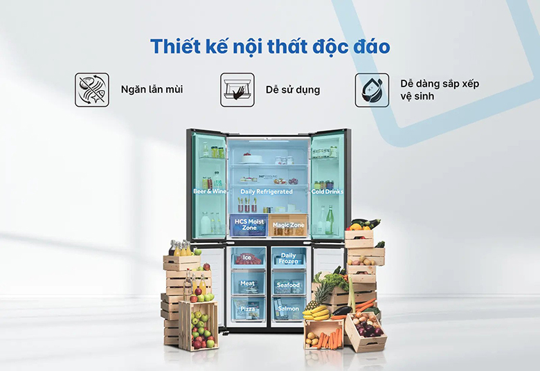 Tủ lạnh Aqua AQR-M536XA(SL) thiết kế nội thất