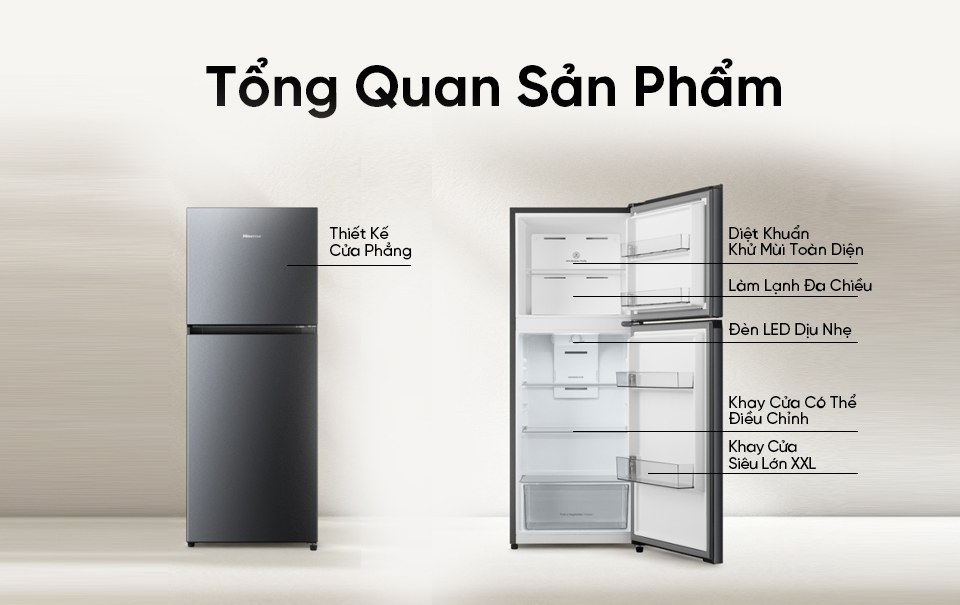 Tủ lạnh Hisense Inverter 205 lít RT201N3ES Mới 2026 - Tủ lạnh ngăn đá trên 205 lít gọn gàng