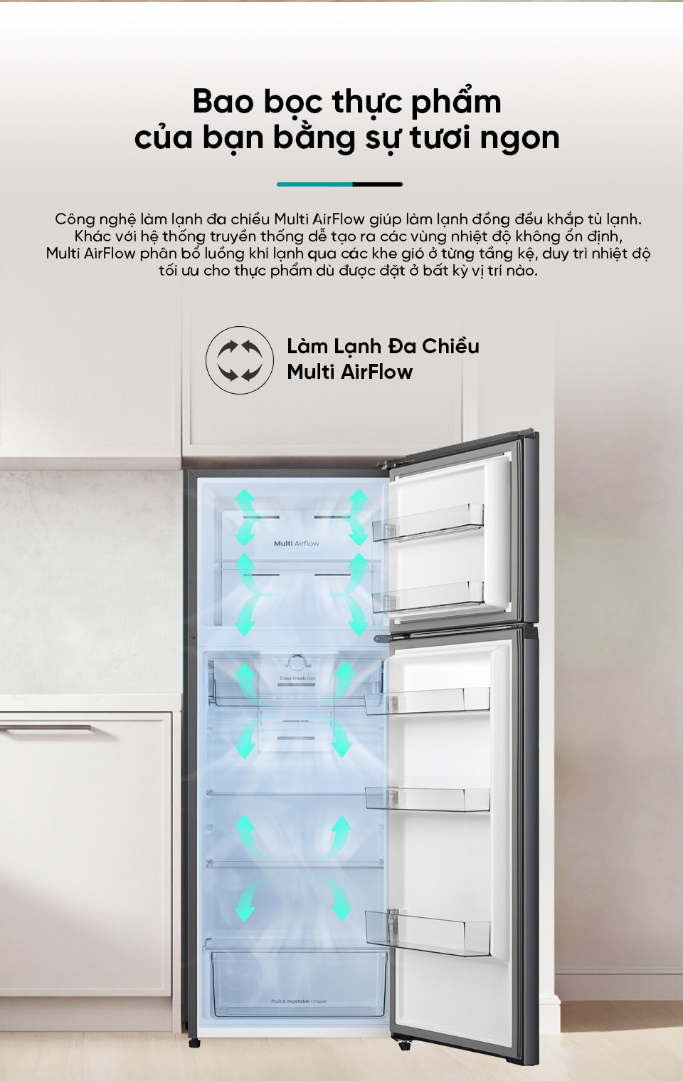 Tủ lạnh Hisense Inverter 251 lít RT251N3AS - Làm lạnh đa chiều Multi Air Flow
