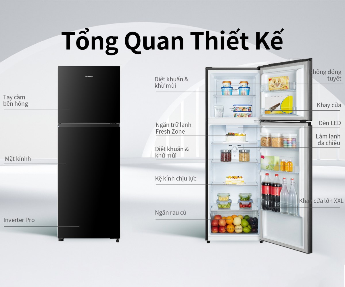 Tủ lạnh Hisense Inverter 324 lít RT469N4EBU Mới 2026 - Thiết kế mặt gương đen sang trọng