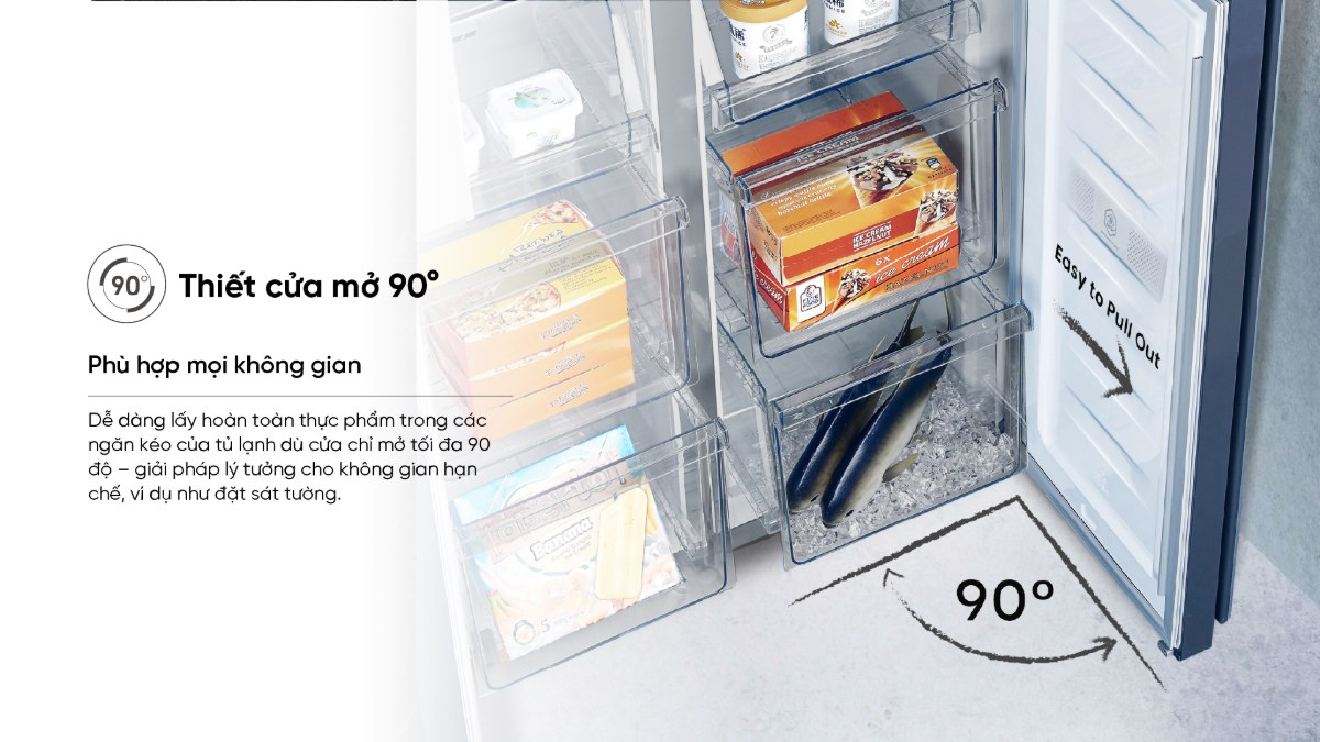 Tủ lạnh Hisense Inverter 427 lít Multi Door RQ559N4EBND Mới 2026 - Mở cửa 90 độ, đặt tủ dễ dàng