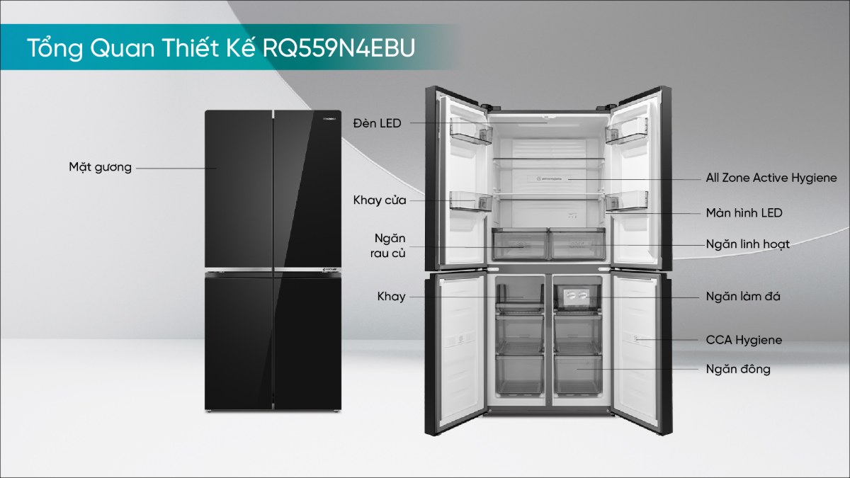 Tủ lạnh Hisense Inverter 427 lít Multi Door RQ559N4EBU Mới 2026 - Tổng quan thiết kế Multi Door 427 lít