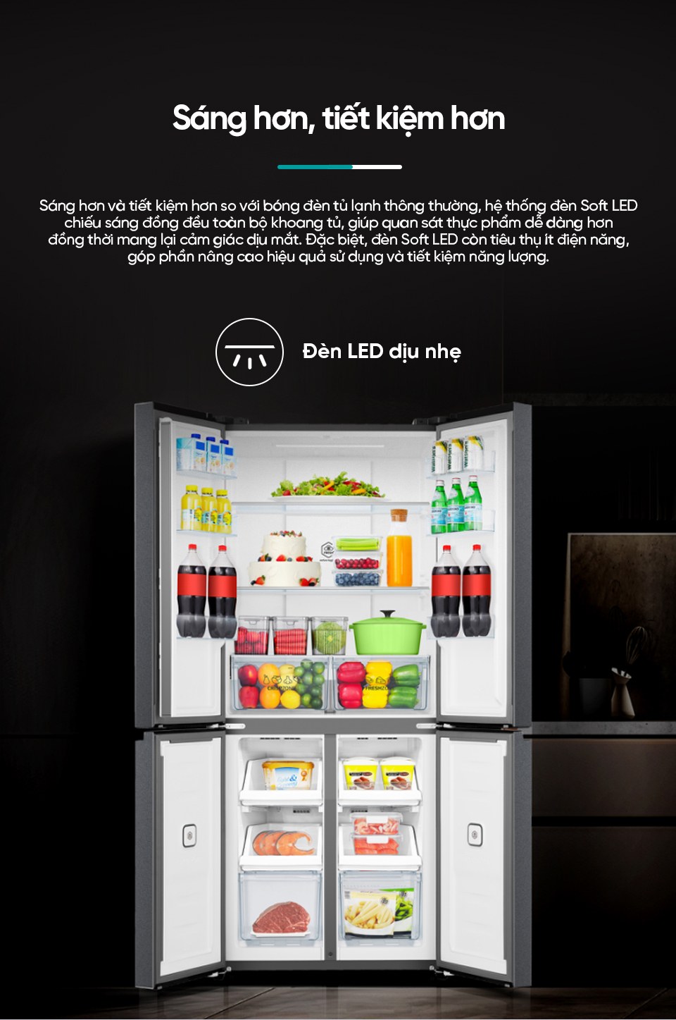 Tủ lạnh Hisense Inverter 460 lít Multi Door RQ465N5ES - Đèn LED sáng hơn, tiết kiệm hơn