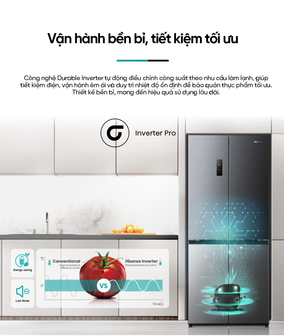 Tủ lạnh Hisense Inverter 460 lít Multi Door RQ465N5ES - Inverter vận hành bền bỉ, tiết kiệm