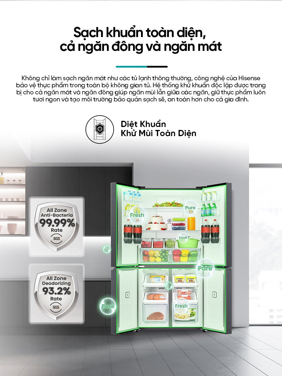 Tủ lạnh Hisense Inverter 460 lít Multi Door RQ465N5ES - Sạch khuẩn toàn diện cả ngăn đông và ngăn mát
