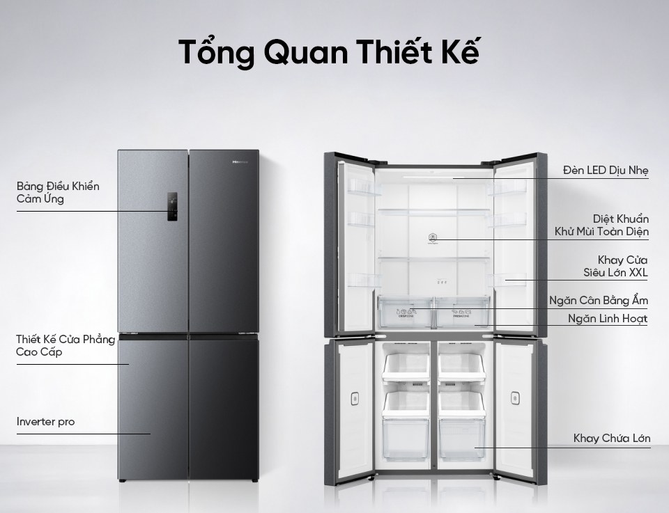 Tủ lạnh Hisense Inverter 460 lít Multi Door RQ465N5ES - Tổng quan thiết kế Multi Door 460 lít