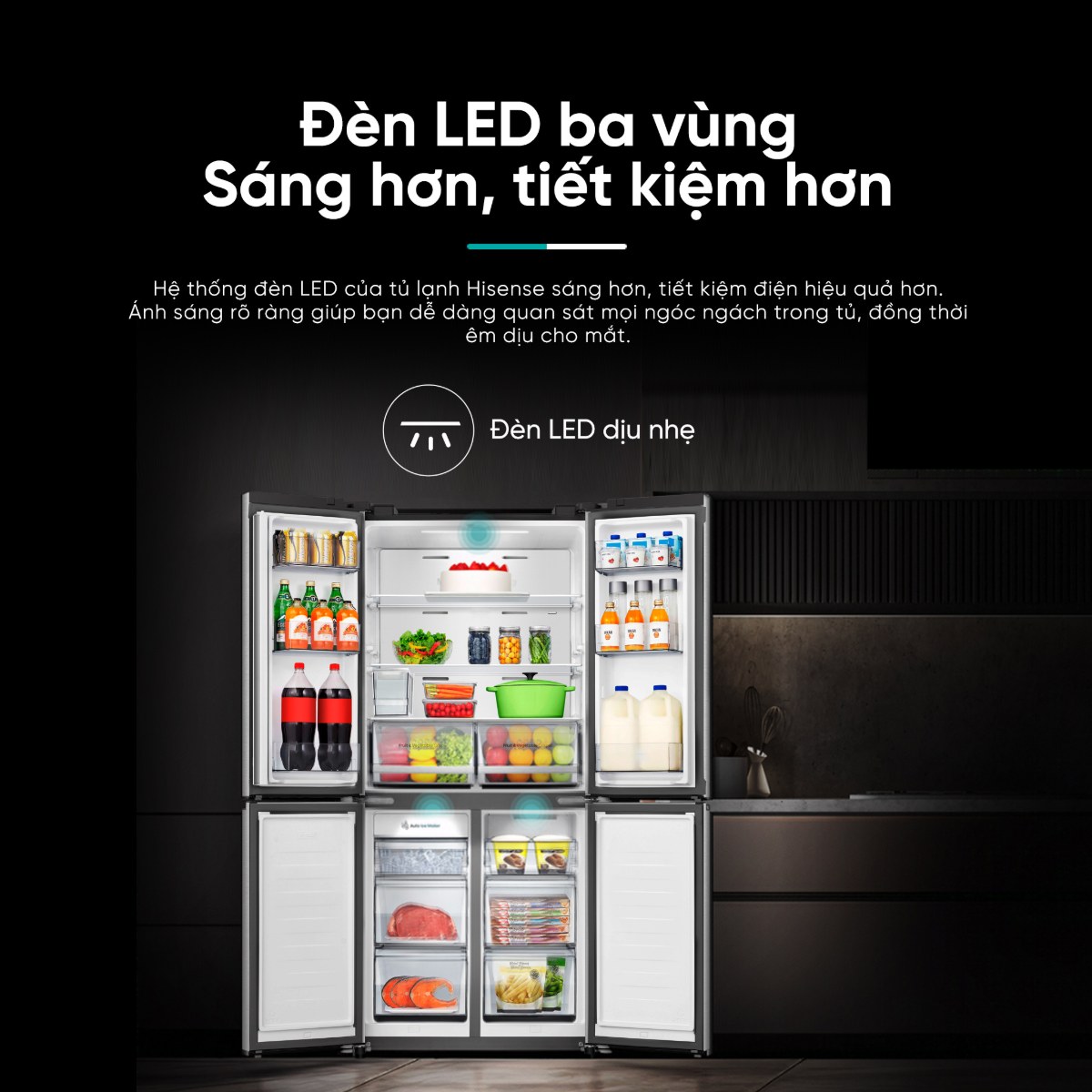 Tủ lạnh Hisense Inverter 488 lít Multi Door RQ470P5GW - Đèn LED ba vùng