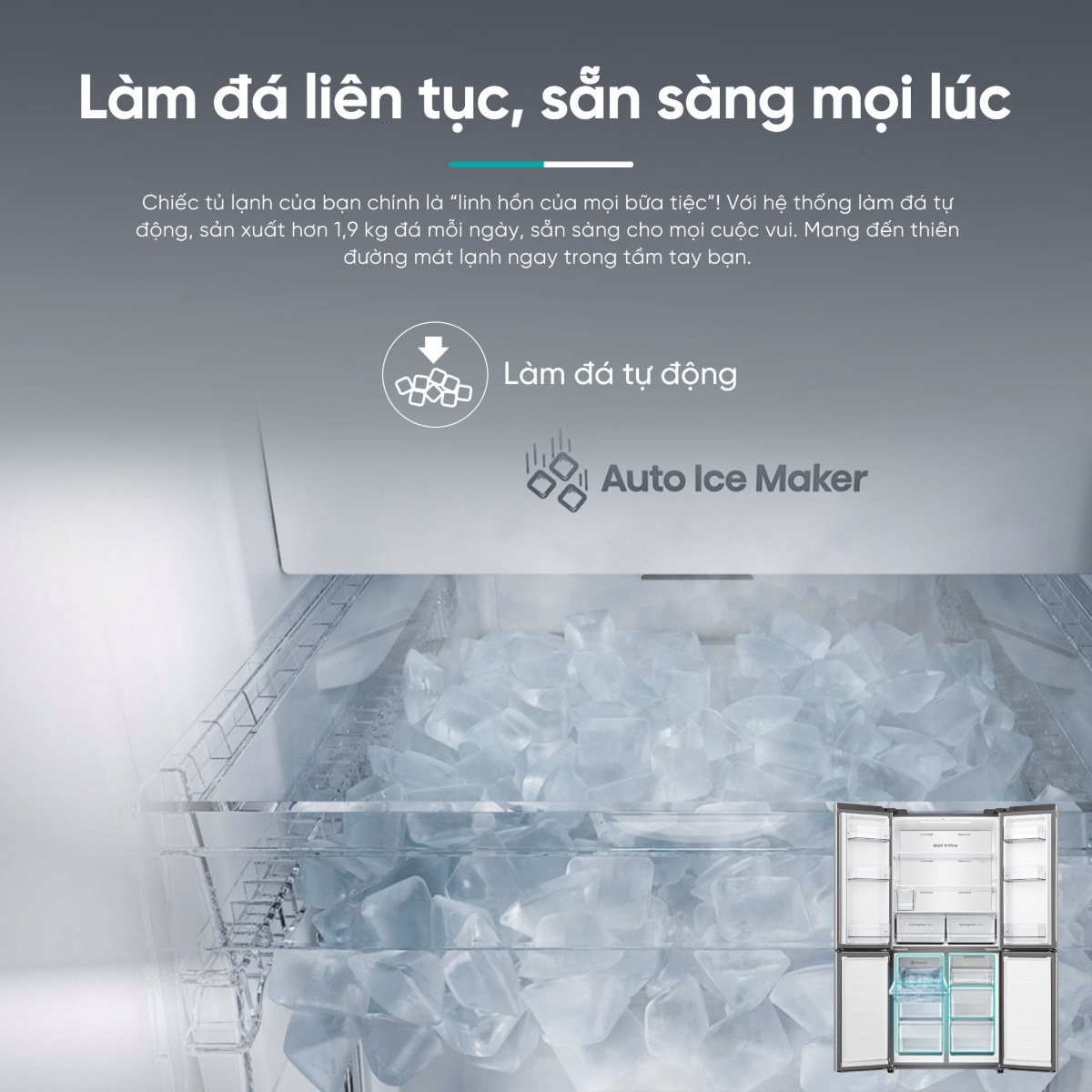 Tủ lạnh Hisense Inverter 488 lít Multi Door RQ470P5GW - Làm đá tự động liên tục